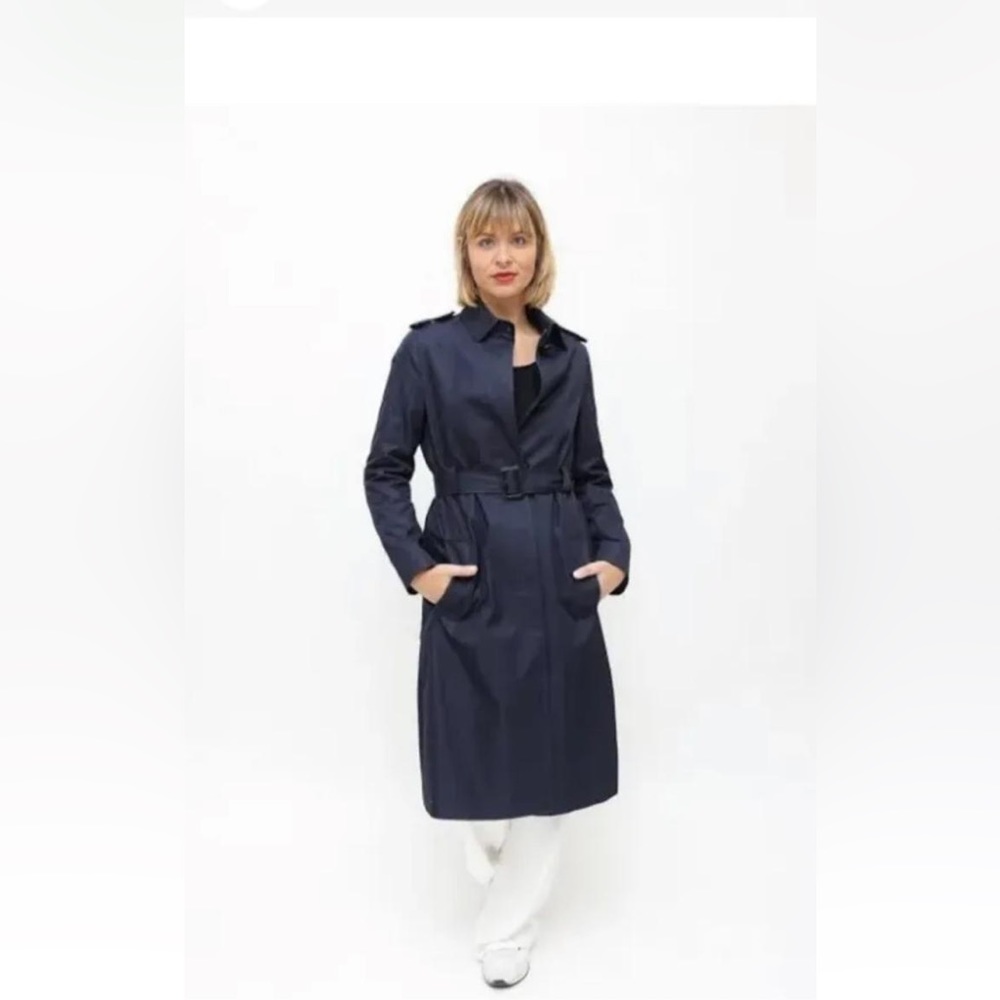 Scanlan Theodore Trench Coat, Navy, Medium - Picture 1 of 9